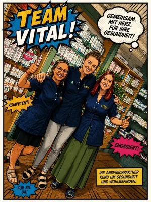 3 Mitarbeiterinnen des Vital Teams der Vital apotheke st. johann im pongau stehn in der offizin